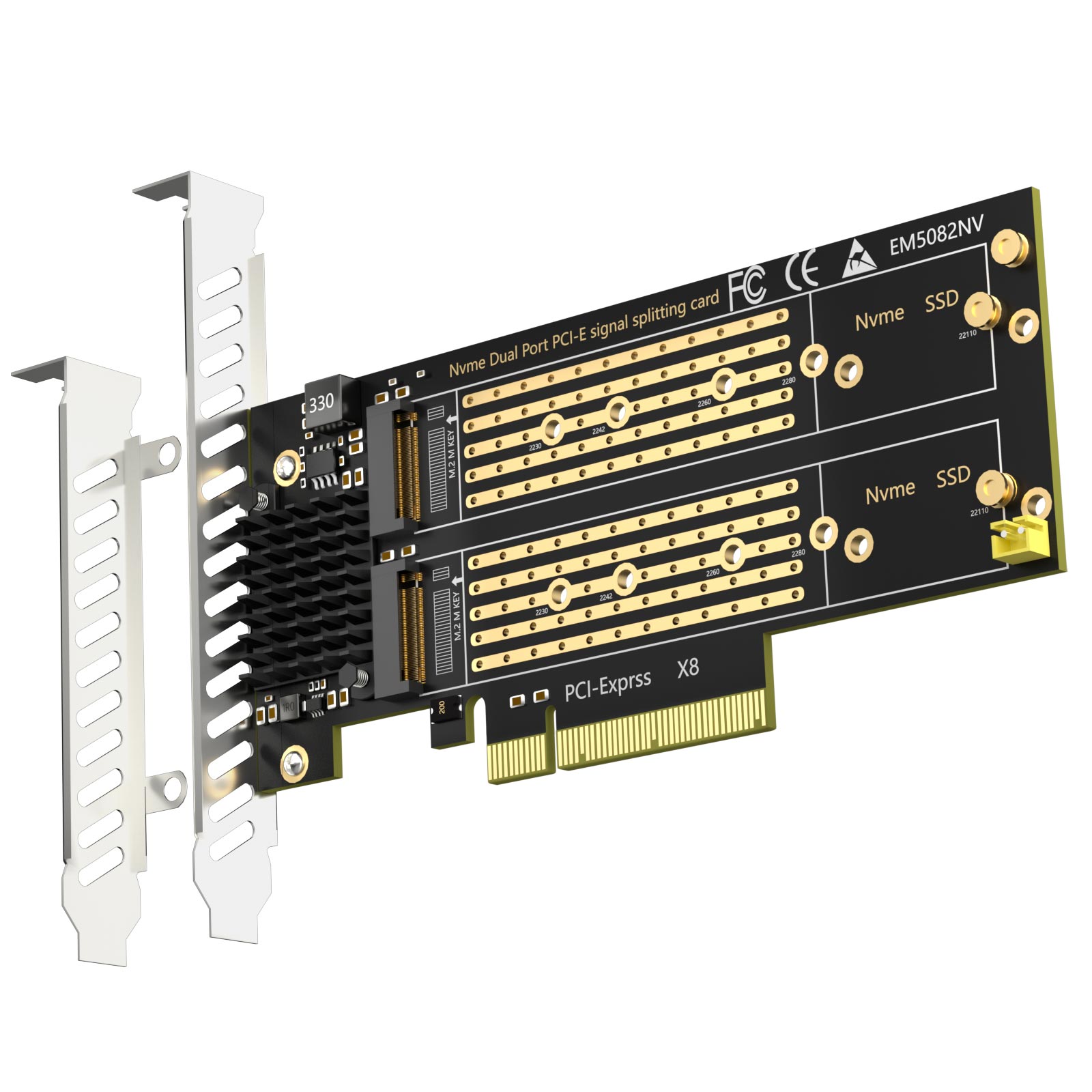 PA21 Dual M.2 NVMe Adapter, PCIe 4.0 x8, ASM1182e, High