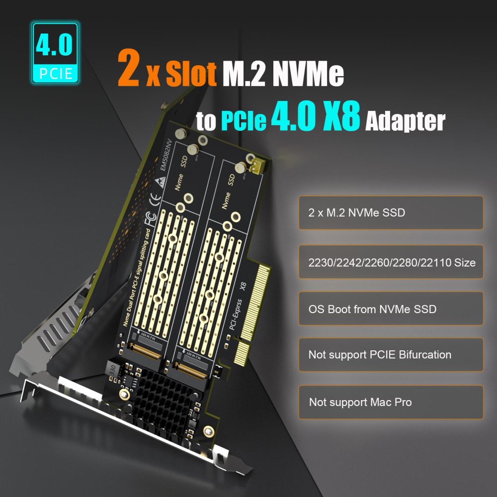 PA21 Dual M.2 NVMe to PCIe 4.0 X8 Adapter Without PCIe Bifurcation, Setup Soft M.2 NVMe RAID via OS Tool