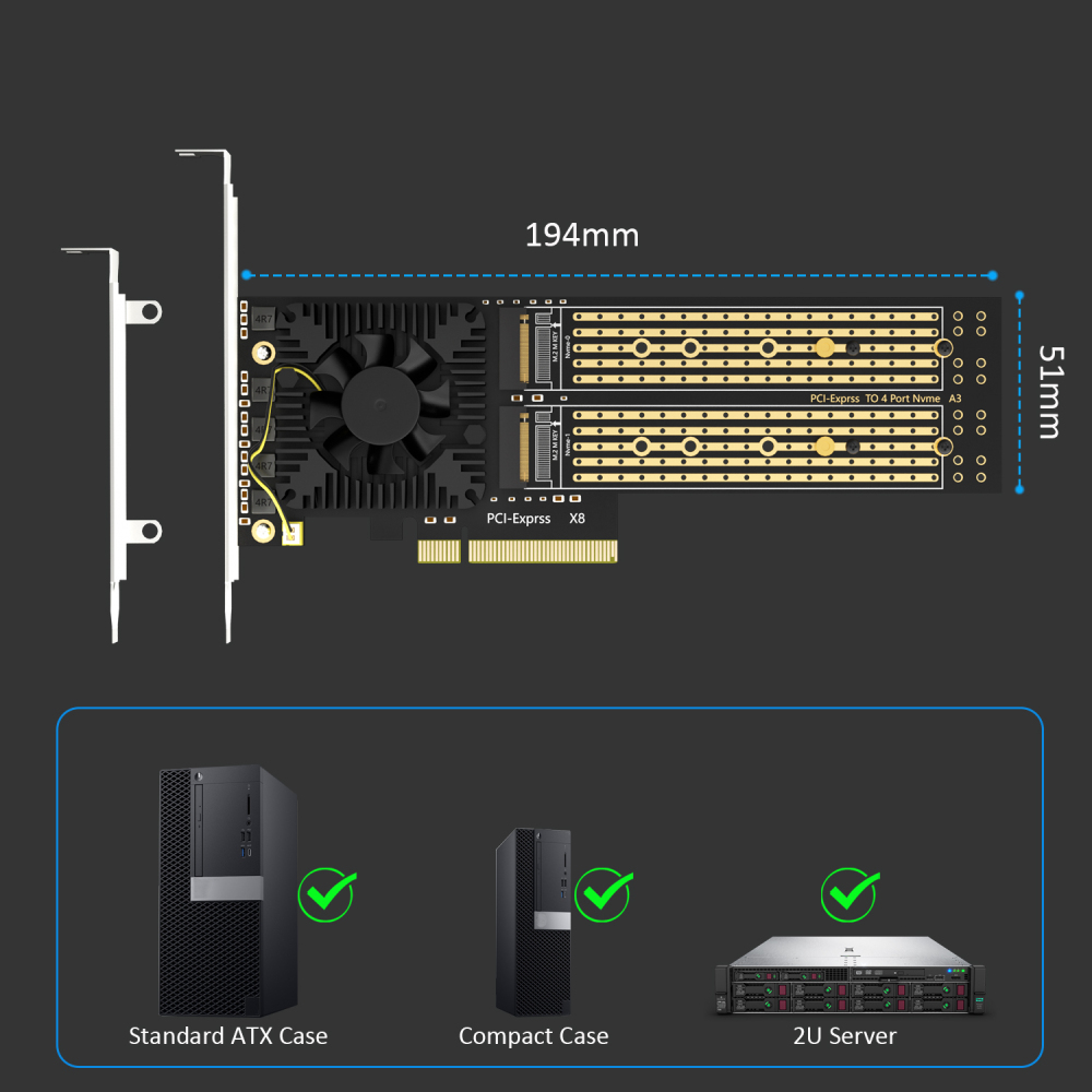 PA40 Quad M.2 NVMe to PCIe 3.0 X8 Adapter with PCIe Bifurcation, Setup Soft M.2 NVMe RAID via OS Tool