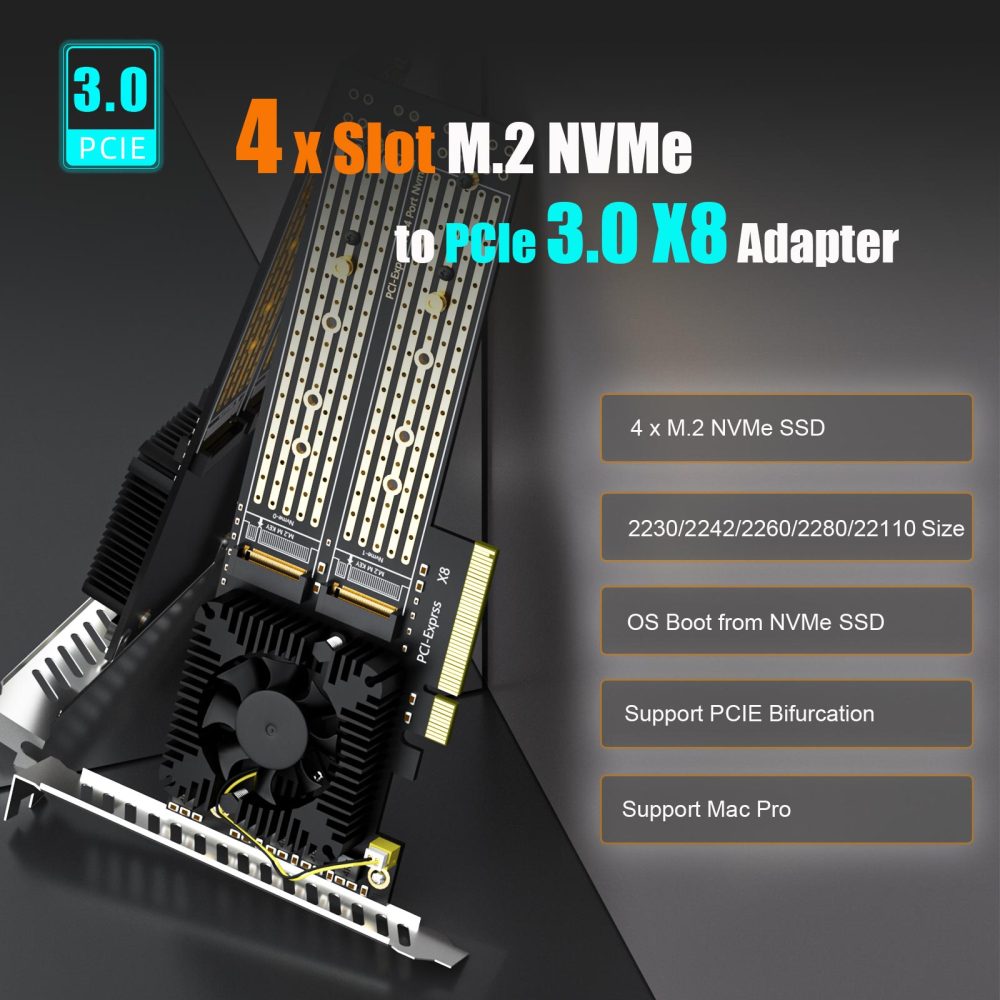 PA40 Quad M.2 NVMe to PCIe 3.0 X8 Adapter with PCIe Bifurcation, Setup Soft M.2 NVMe RAID via OS Tool