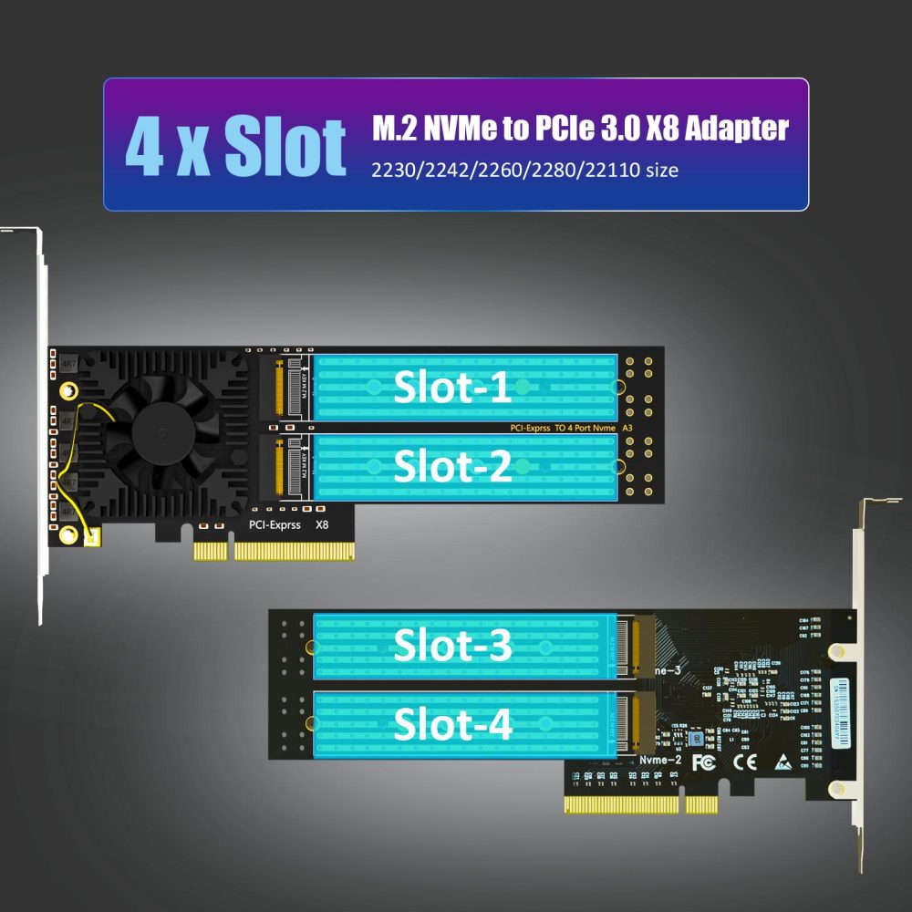 PA40 Quad M.2 NVMe to PCIe 3.0 X8 Adapter with PCIe Bifurcation, Setup Soft M.2 NVMe RAID via OS Tool