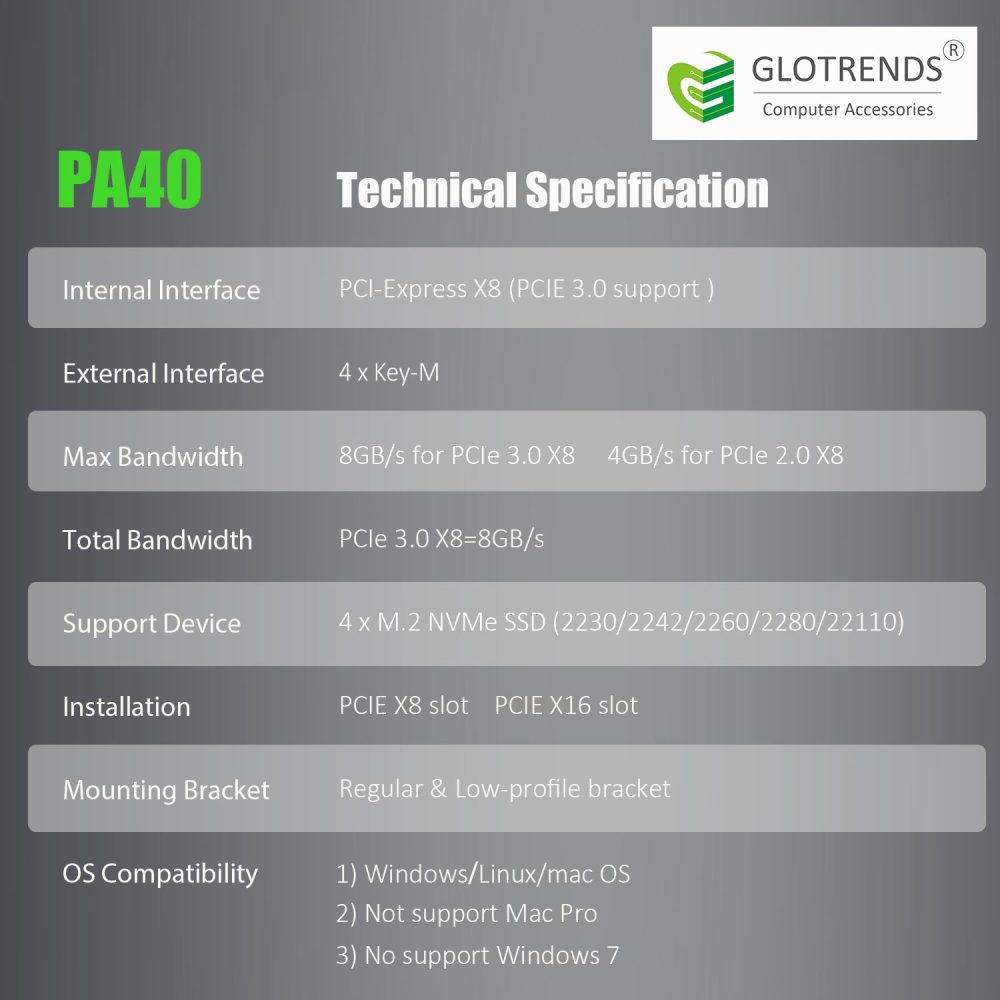 PA40 Quad M.2 NVMe to PCIe 3.0 X8 Adapter with PCIe Bifurcation, Setup Soft M.2 NVMe RAID via OS Tool