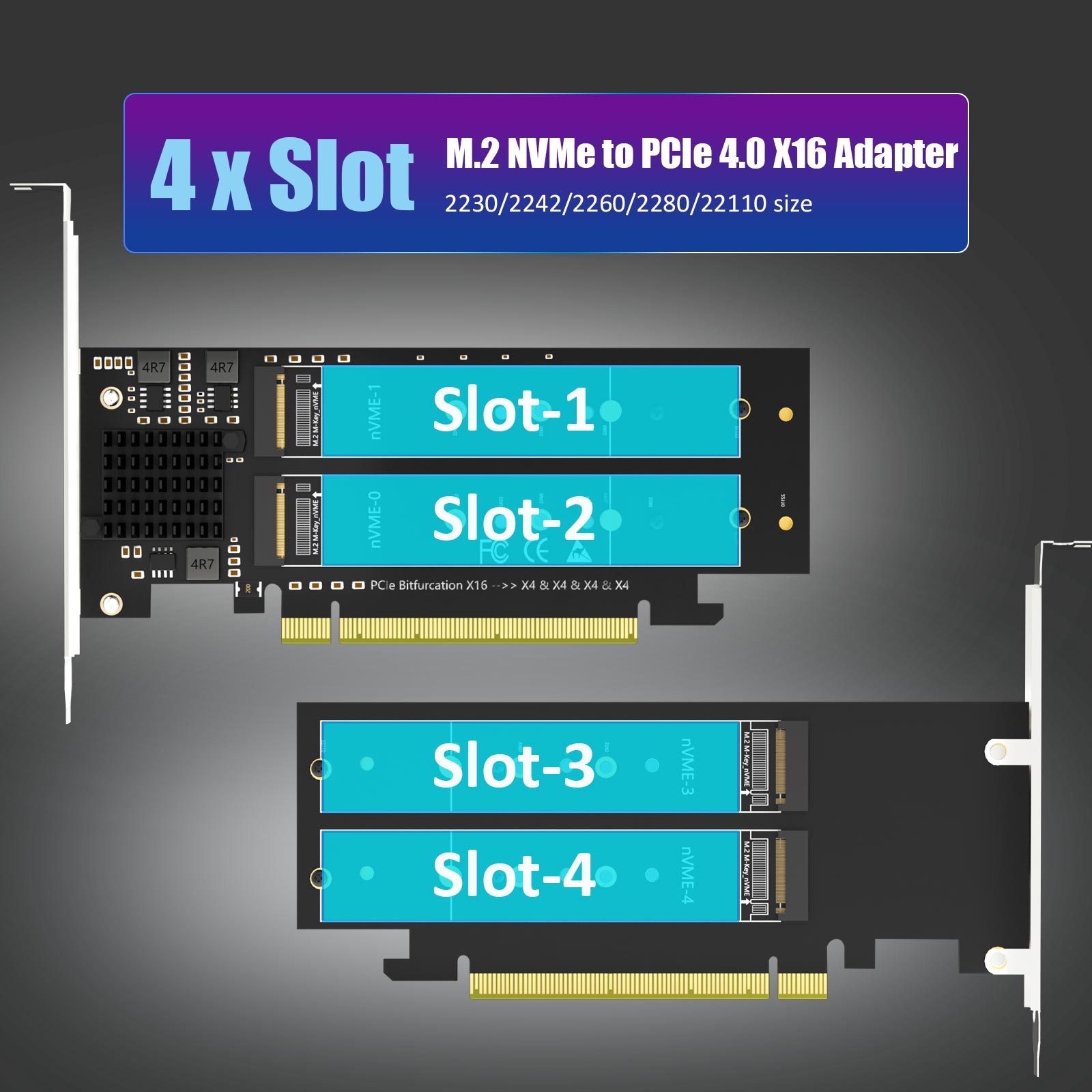 PA41 Quad M.2 NVMe to PCIe 4.0 X16 Adapter Without PCIe Bifurcation, Setup Soft M.2 NVMe RAID via OS Tool
