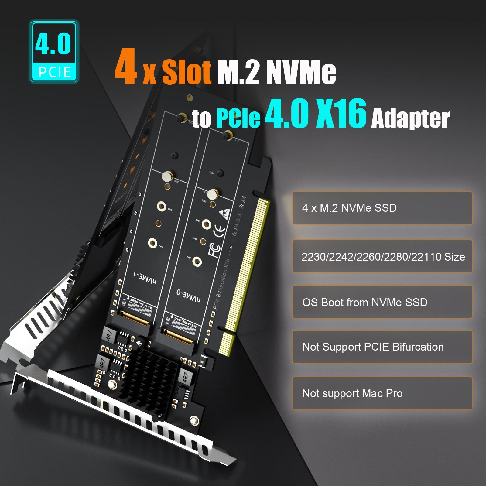 PA41 Quad M.2 NVMe to PCIe 4.0 X16 Adapter Without PCIe Bifurcation, Setup Soft M.2 NVMe RAID via OS Tool