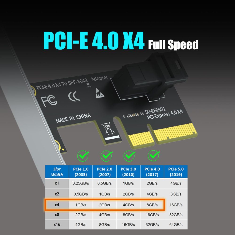 SF01 SFF-8643(Mini-SAS HD) to PCIE 4.0 X4 Adapter Card, Regular and Low-profible Bracket