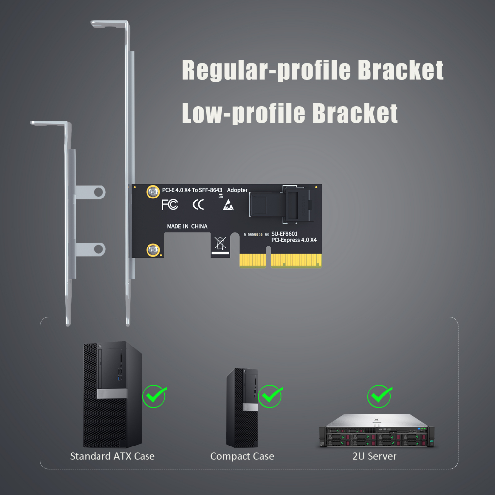 SF01 SFF-8643(Mini-SAS HD) to PCIE 4.0 X4 Adapter Card, Regular and Low-profible Bracket