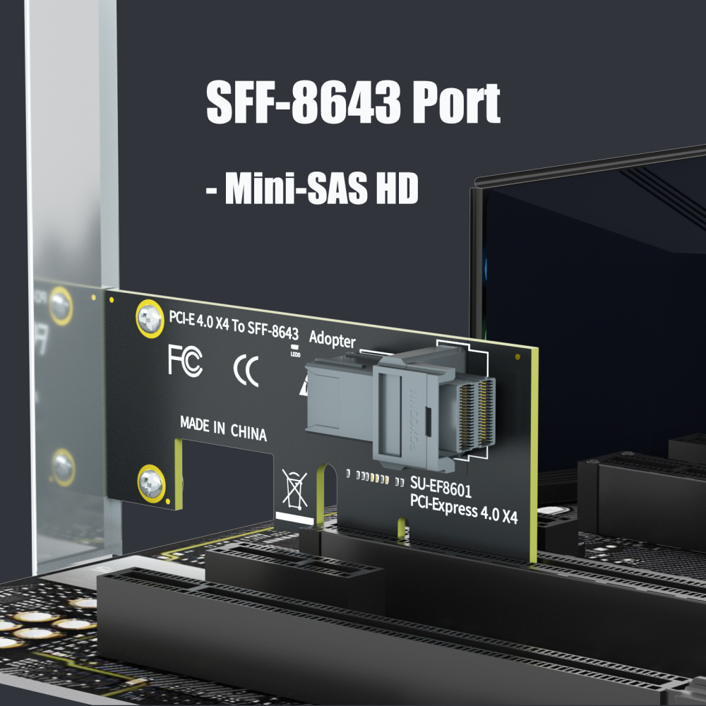 SF01 SFF-8643(Mini-SAS HD) to PCIE 4.0 X4 Adapter Card, Regular and Low-profible Bracket