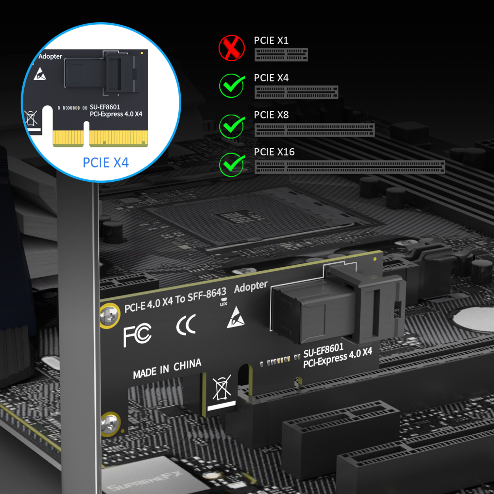 SF01 SFF-8643(Mini-SAS HD) to PCIE 4.0 X4 Adapter Card, Regular and Low-profible Bracket