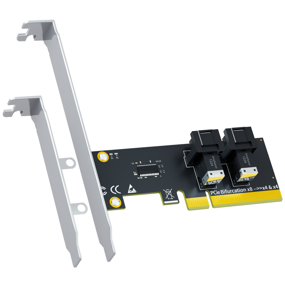 SF02 2-Port SFF-8643(Mini-SAS HD) to PCIE 4.0 X8 Adapter Card Without PCIe Bifurcation Function, Regular and Low-profible Bracket