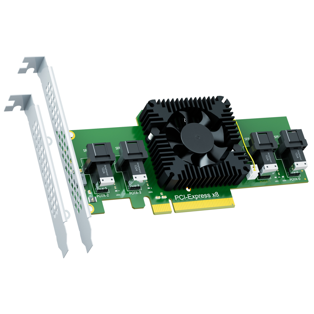 SF44 4-Port SFF-8643(Mini-SAS HD) to PCIE 3.0 X8 Adapter Card with PCIe Bifurcation Function, Regular and Low-profible Bracket