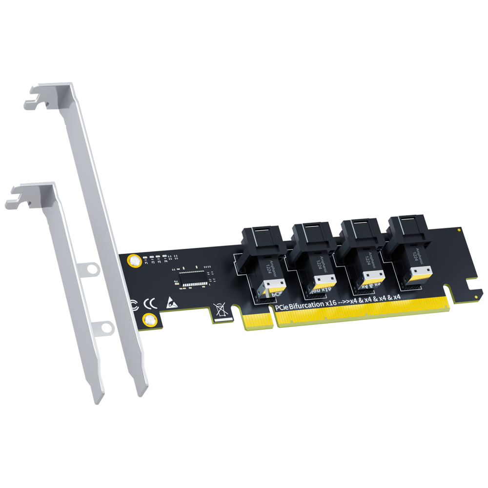 SF04 4-Port SFF-8643(Mini-SAS HD) to PCIE 4.0 X16 Adapter Card Without PCIe Bifurcation Function, Regular and Low-profible Bracket