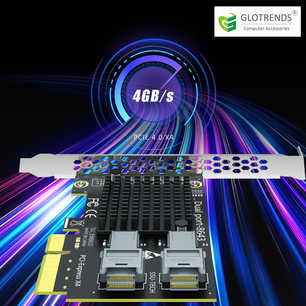 SF22 2-Port SFF-8643(Mini-SAS HD) to PCIE 3.0 X4 Adapter Card with PCIe Bifurcation Function, Regular and Low-profible Bracket