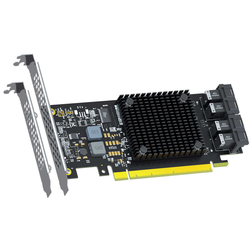 ST583 4-Port SFF-8643 to PCIE 3.0 X16 Adapter Card with PEX8747 Controller for High-Density U.2/U.3/M.2 NVMe RAID Storage Solution