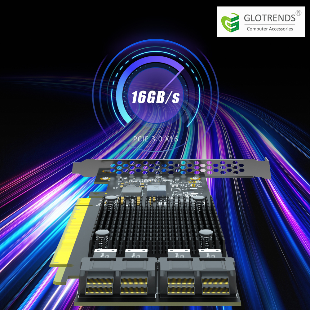 ST583 4-Port SFF-8643 to PCIE 3.0 X16 Adapter Card with PEX8747 Controller for High-Density U.2/U.3/M.2 NVMe RAID Storage Solution