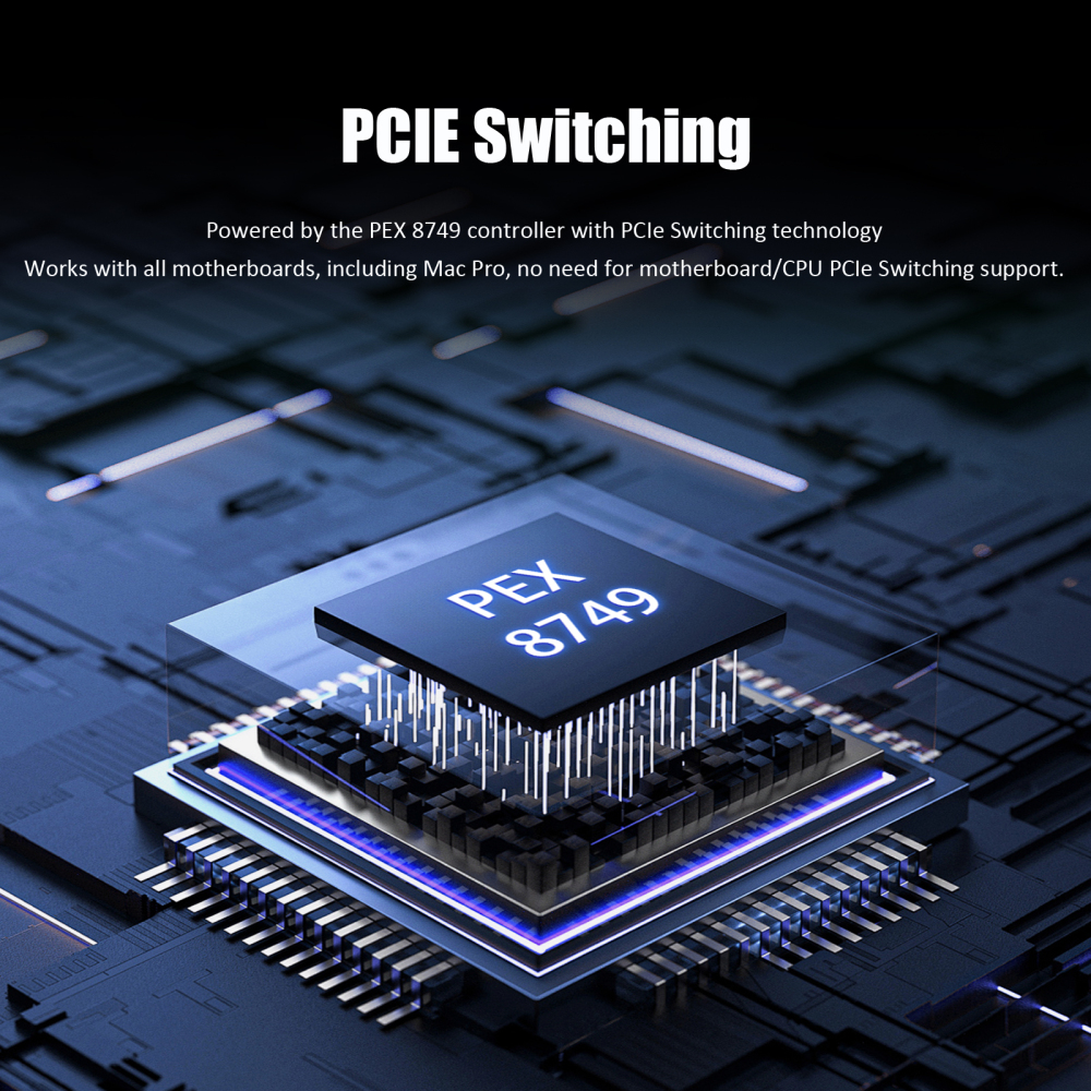 ST538 8-Port SFF-8643 to PCIE 3.0 X16 Adapter Card with PEX8749 Controller for High-Density U.2/U.3/M.2 NVMe RAID Storage Solution
