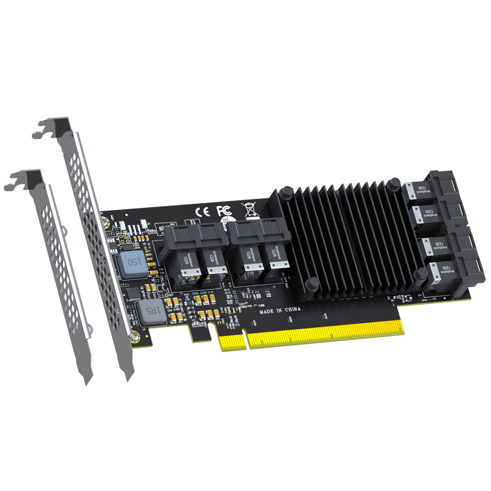 ST538 8-Port SFF-8643 to PCIE 3.0 X16 Adapter Card with PEX8749 Controller for High-Density U.2/U.3/M.2 NVMe RAID Storage Solution