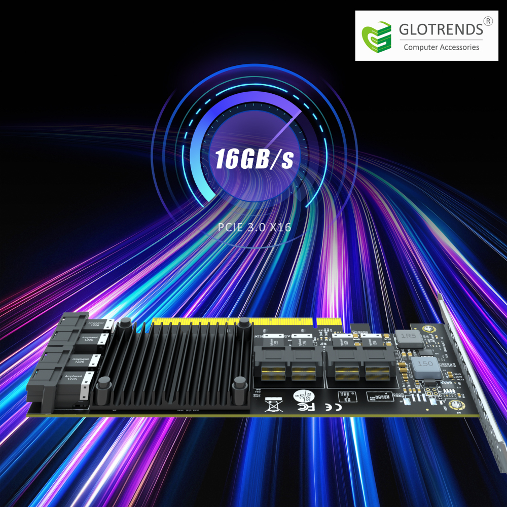 ST538 8-Port SFF-8643 to PCIE 3.0 X16 Adapter Card with PEX8749 Controller for High-Density U.2/U.3/M.2 NVMe RAID Storage Solution