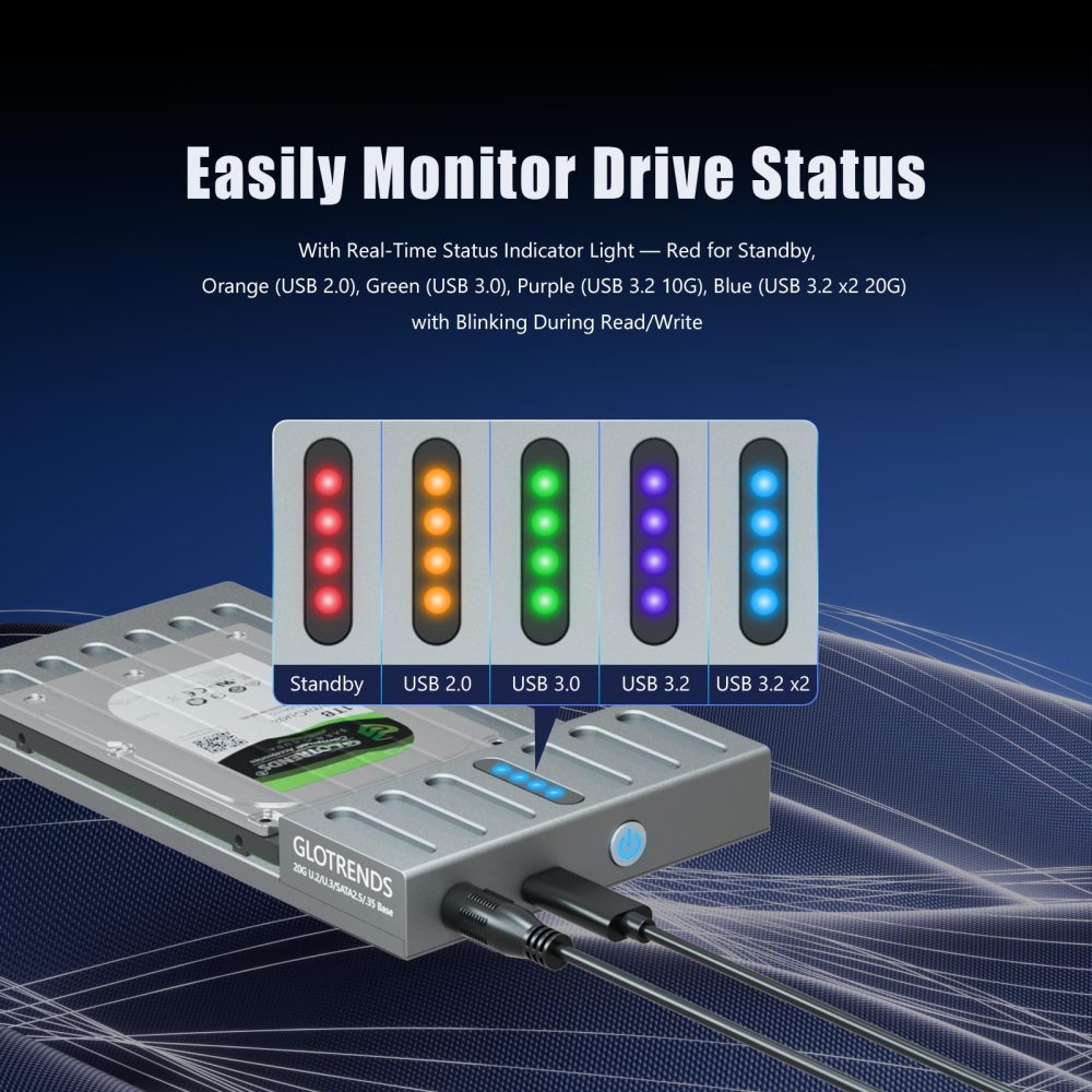 20Gbps USB-C to 2.5/3.5 Inch U.2 SSD Docking Station