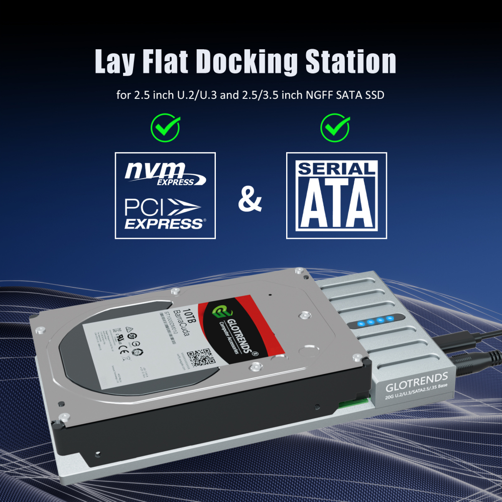 20Gbps USB-C to 2.5/3.5 Inch U.2 SSD Docking Station