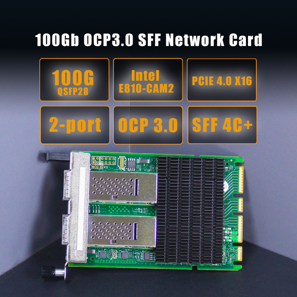 2-Port 100Gbps QSFP28 OCP 3.0 Network Card with Intel E810-CAM2 Controller