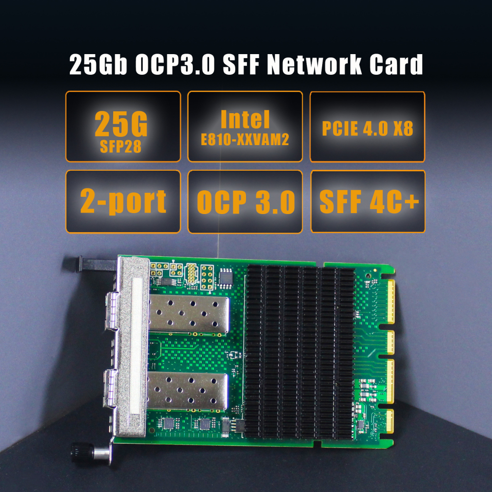 2-Port 25Gbps SFP28 OCP 3.0 Network Card with Intel E810-XXVAM2 Controller