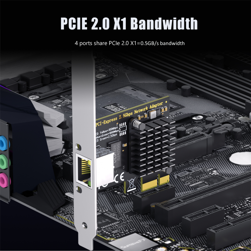 2.5Gb Network Card for Desktop PC/Server, RJ45 Port, 2500/1000/100Mbps Speed