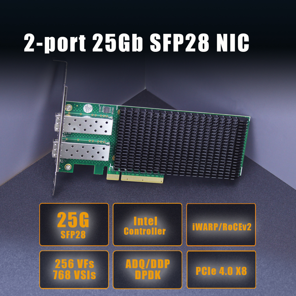 25Gb Network Card with 2 SFP28 Port, Intel E810-XXVAM2 Controller