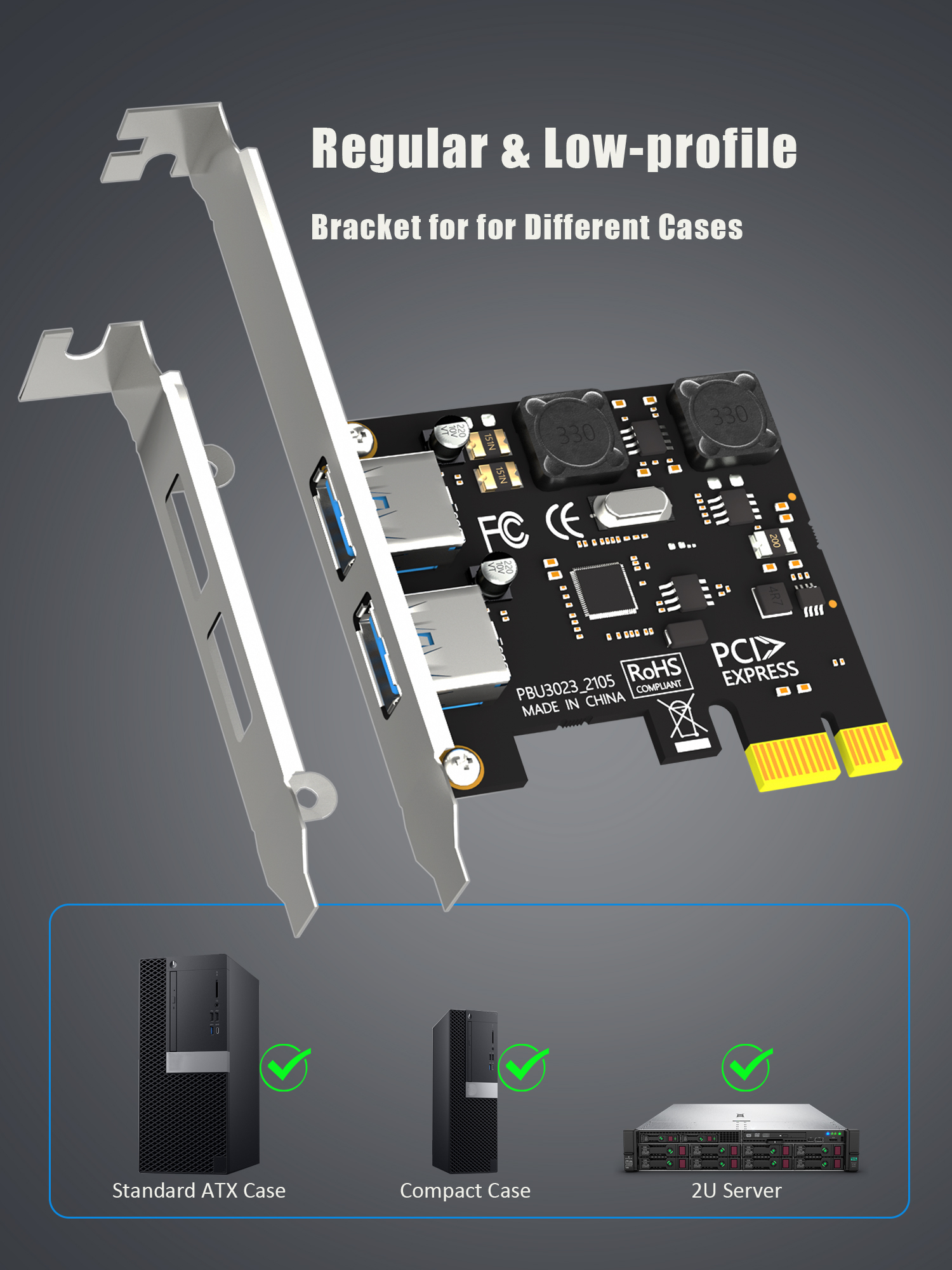 2 Port PCIe USB A Expansion Card, 2 USB-A Ports (USB 3.2 Gen 1)