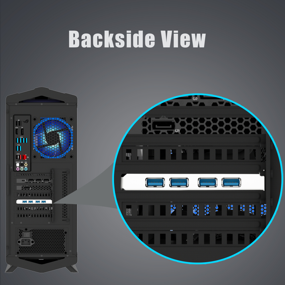 4-Port PCIe USB-A Expansion Card,5Gbps Speed (USB 3.2 Gen 1), PCIe 2.0 X1 Interface