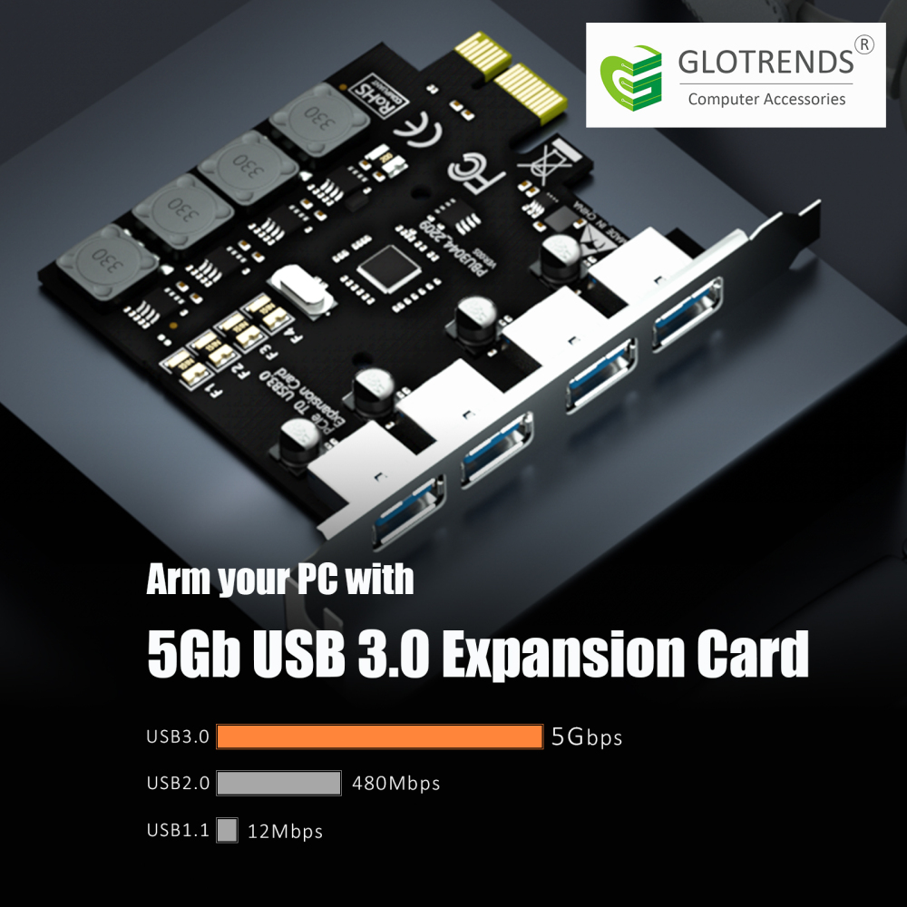 4-Port PCIe USB-A Expansion Card,5Gbps Speed (USB 3.2 Gen 1), PCIe 2.0 X1 Interface