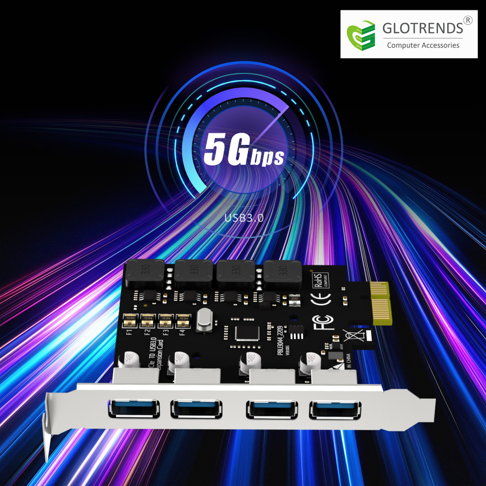 4-Port PCIe USB-A Expansion Card,5Gbps Speed (USB 3.2 Gen 1), PCIe 2.0 X1 Interface