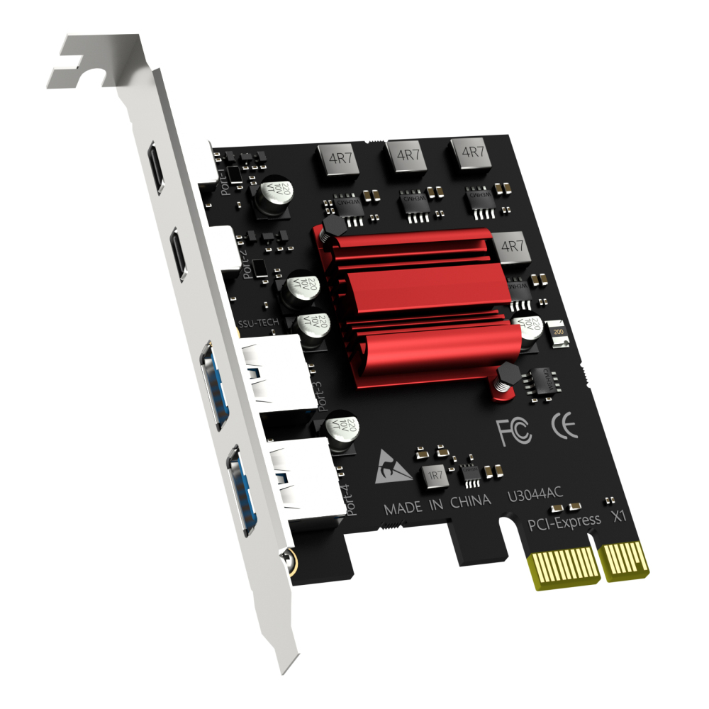 4-Port PCIe USB Expansion Card,5Gbps Speed (USB 3.2 Gen 1), PCIe 2.0 X1 Interface