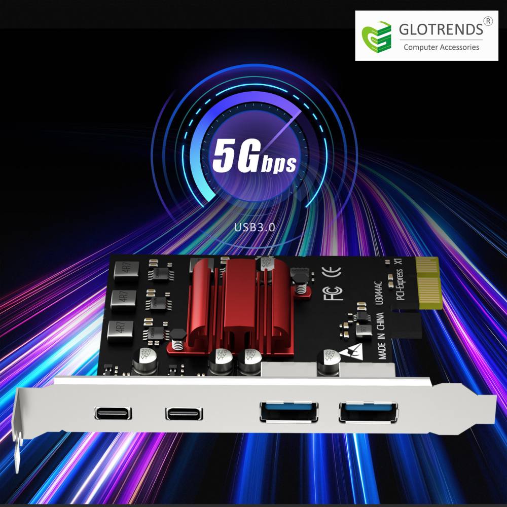 4-Port PCIe USB Expansion Card,5Gbps Speed (USB 3.2 Gen 1), PCIe 2.0 X1 Interface