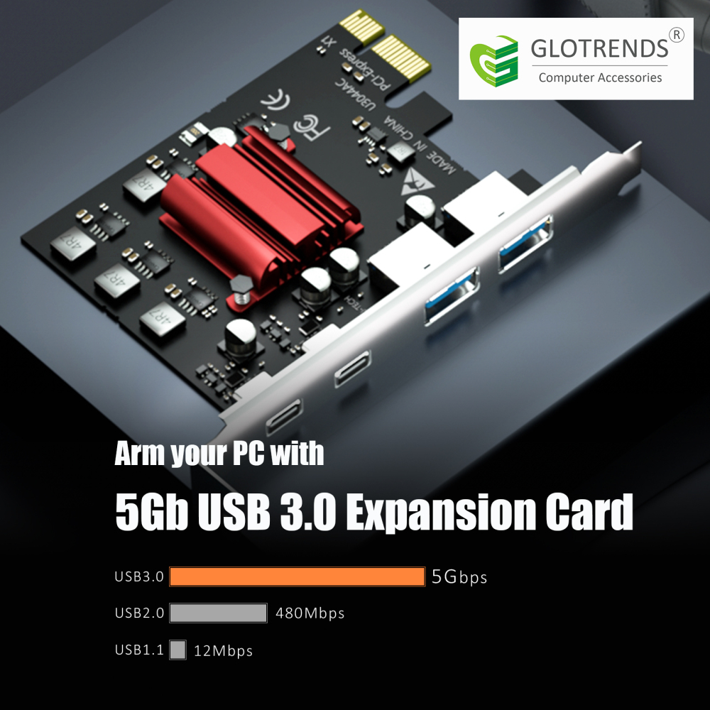 4-Port PCIe USB Expansion Card,5Gbps Speed (USB 3.2 Gen 1), PCIe 2.0 X1 Interface