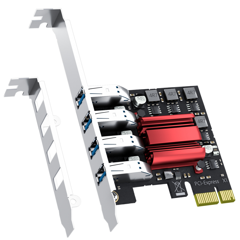 4-Port PCIe USB-A Expansion Card,5Gbps Speed (USB 3.2 Gen 1), PCIe 2.0 X1 Interface