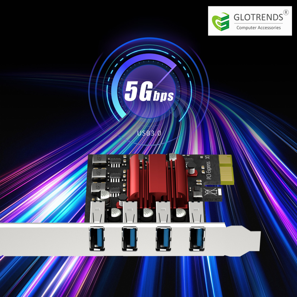 4-Port PCIe USB-A Expansion Card,5Gbps Speed (USB 3.2 Gen 1), PCIe 2.0 X1 Interface
