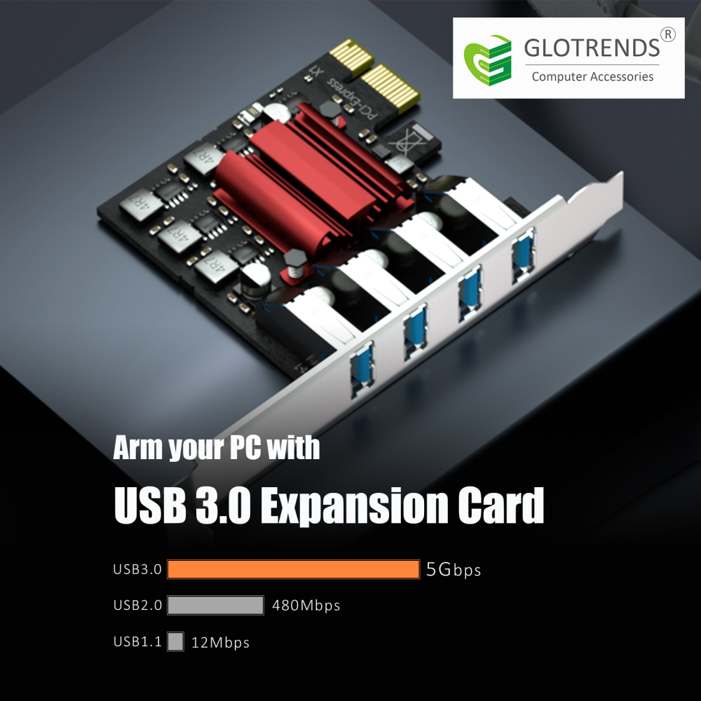 4-Port PCIe USB-A Expansion Card,5Gbps Speed (USB 3.2 Gen 1), PCIe 2.0 X1 Interface