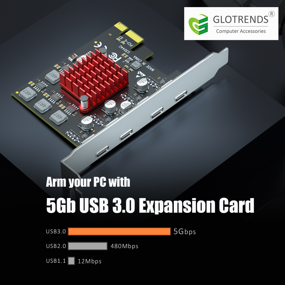 4-Port PCIe USB Expansion Card, 4 USB-C Ports (USB 3.2 Gen 1)