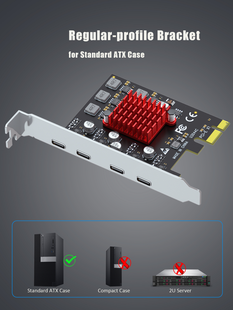 4-Port PCIe USB Expansion Card, 4 USB-C Ports (USB 3.2 Gen 1)