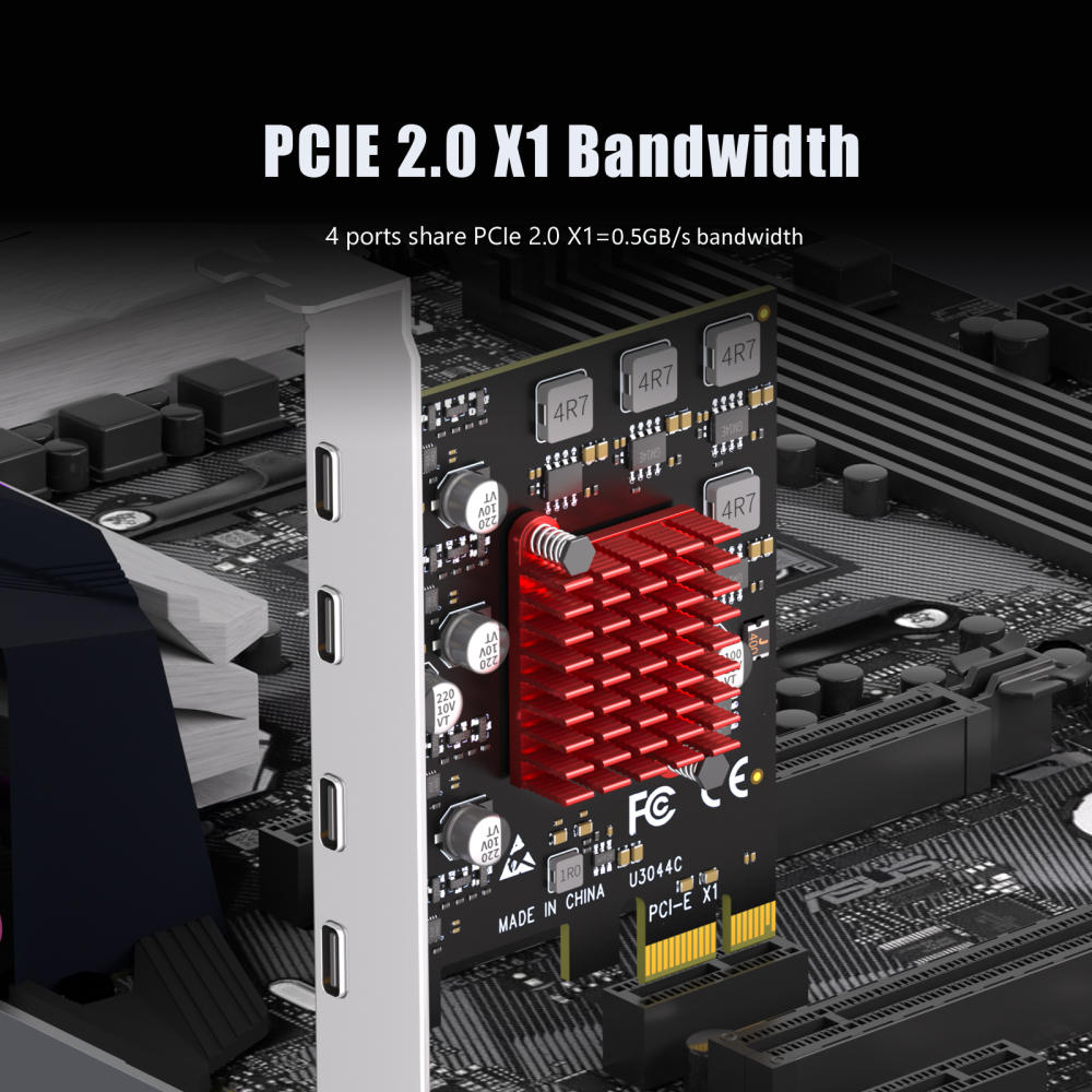 4-Port PCIe USB Expansion Card, 4 USB-C Ports (USB 3.2 Gen 1)
