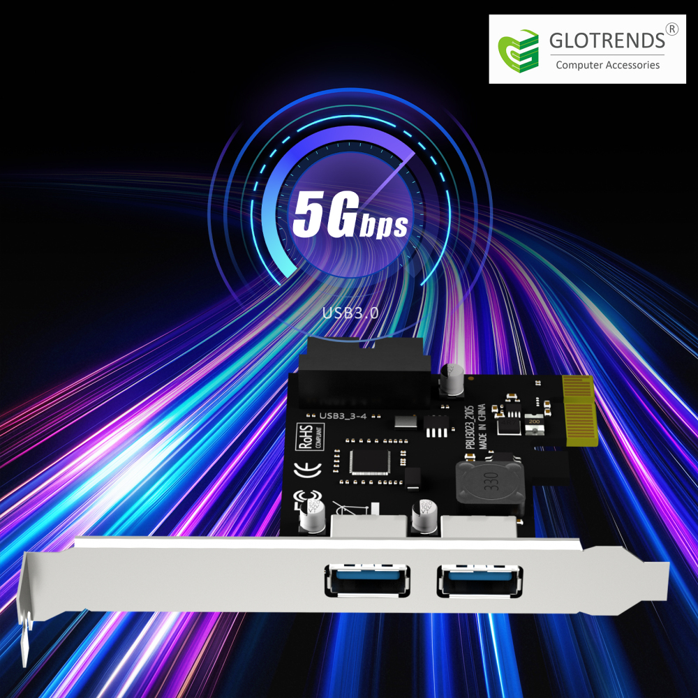 2-Port PCIe USB-A Expansion Card with 19Pin USB Header for Front Panel
