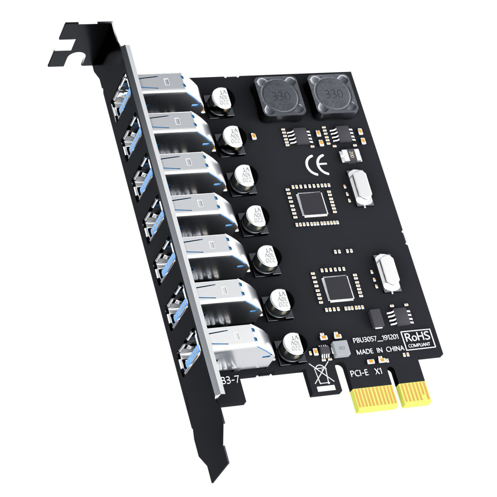 7-Port PCIe USB-A Expansion Card, 5Gbps Speed (USB 3.2 Gen 1),PCIe 2.0 X1 Interface