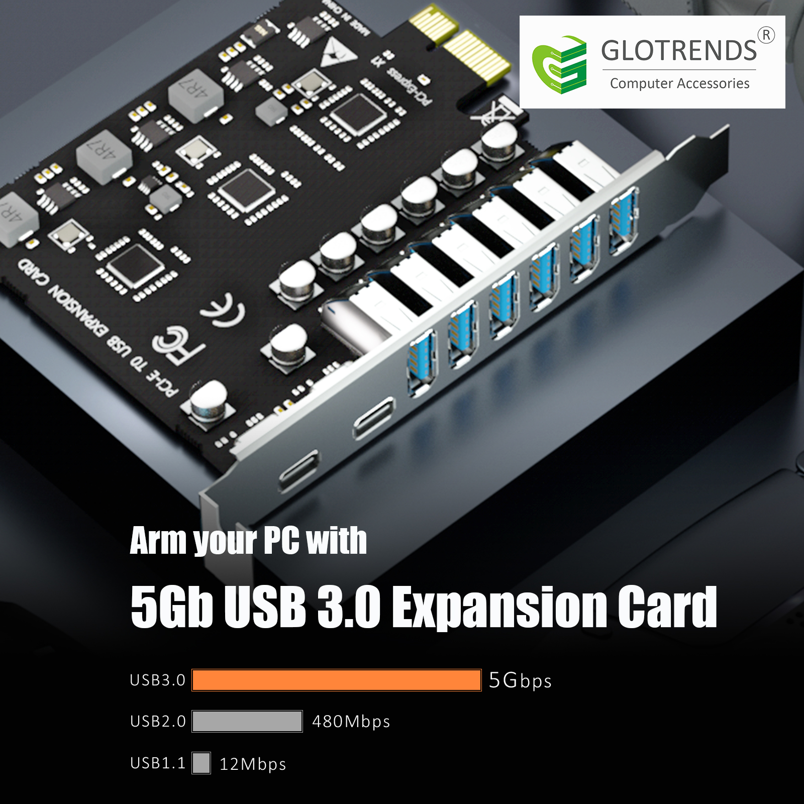 U6A2C 8-Port USB-A&C 3.2 Gen 1 PCIe Expansion Card