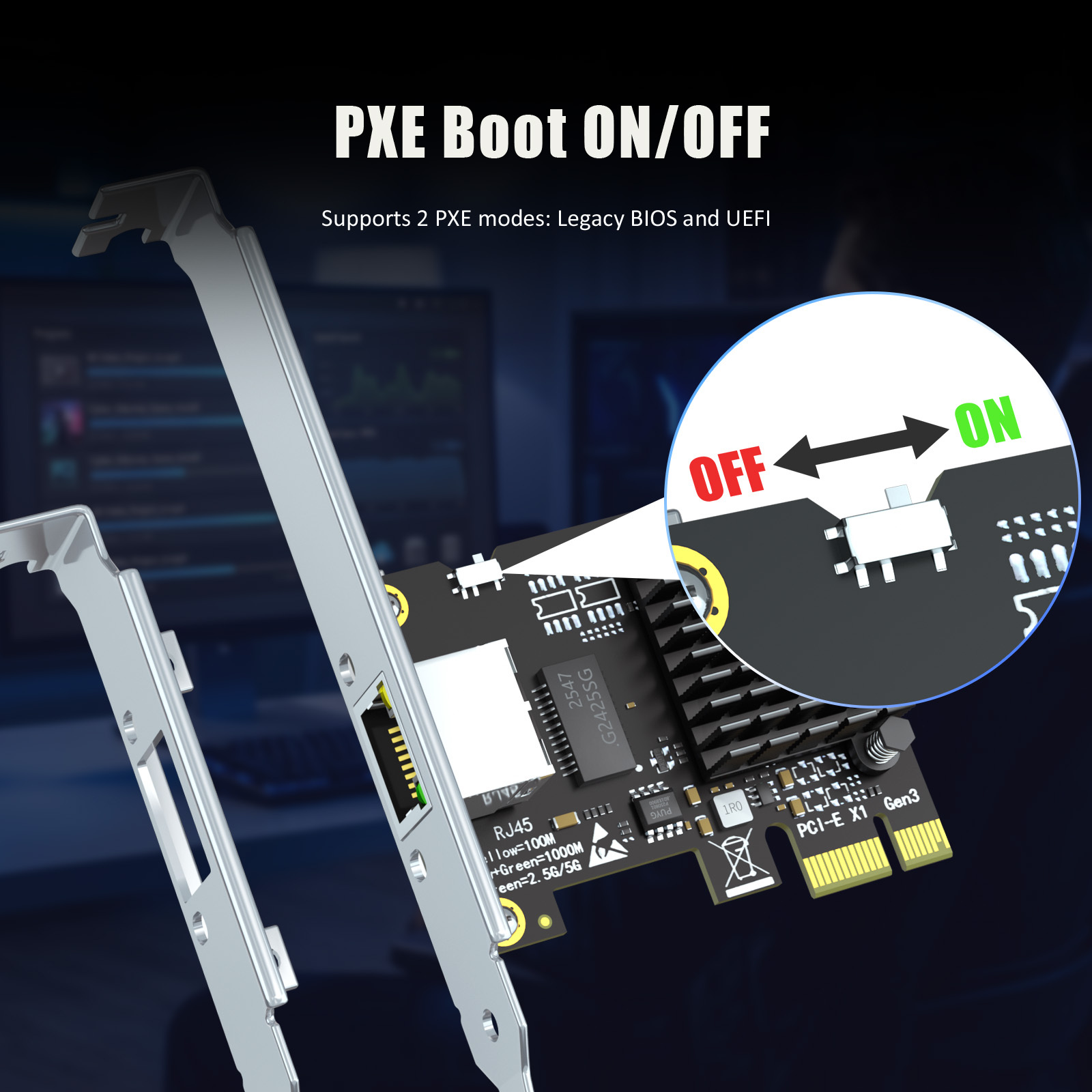 LE8126P 5Gb PCIe Network Card for Desktop PC/Server, RJ45 Port, WOL, PXE Legacy BIOS and UEFI
