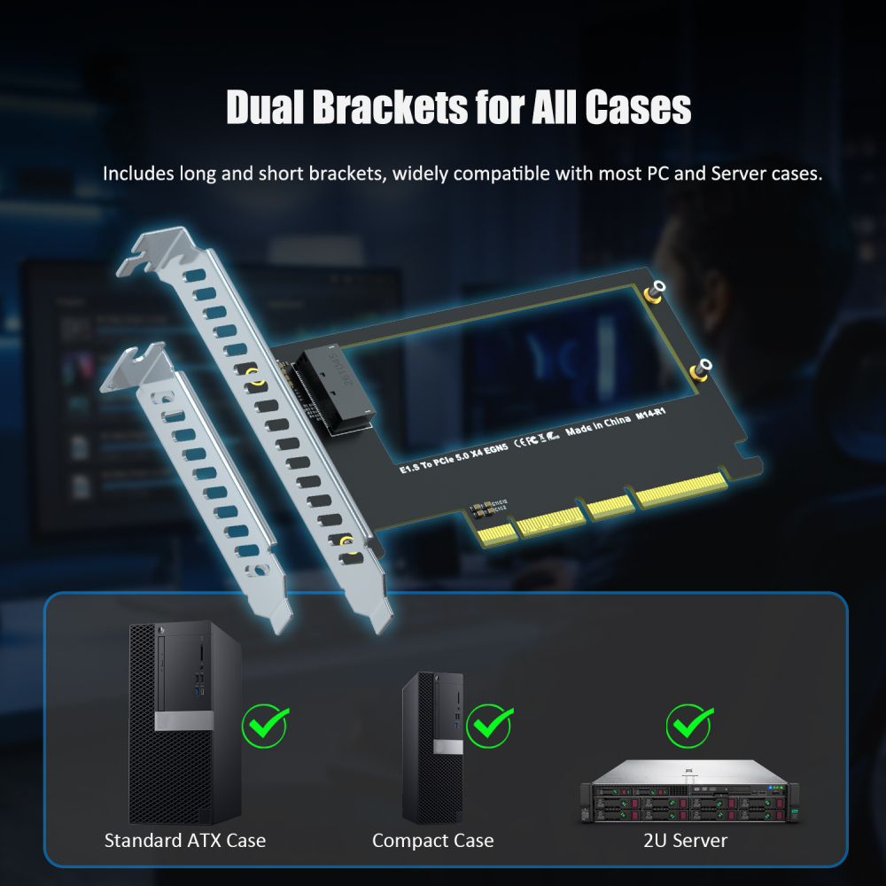 M14 E1.S to PCIe 5.0 X4 Adapter Card for EDSFF NVMe SSD