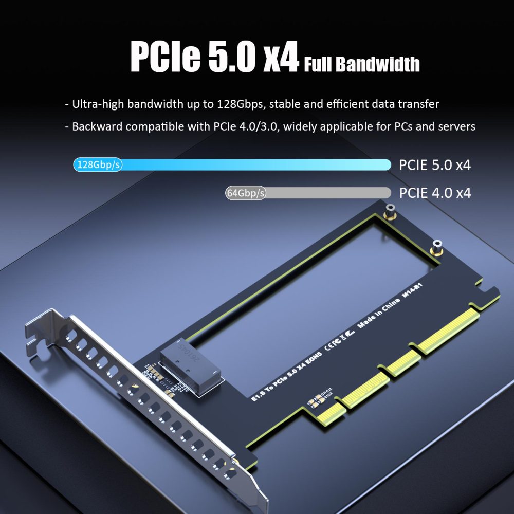 M14 E1.S to PCIe 5.0 X4 Adapter Card for EDSFF NVMe SSD