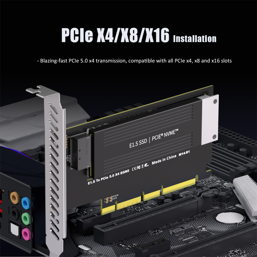 M14 E1.S to PCIe 5.0 X4 Adapter Card for EDSFF NVMe SSD