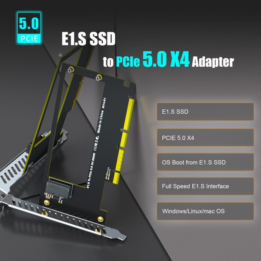 M14 E1.S to PCIe 5.0 X4 Adapter Card for EDSFF NVMe SSD
