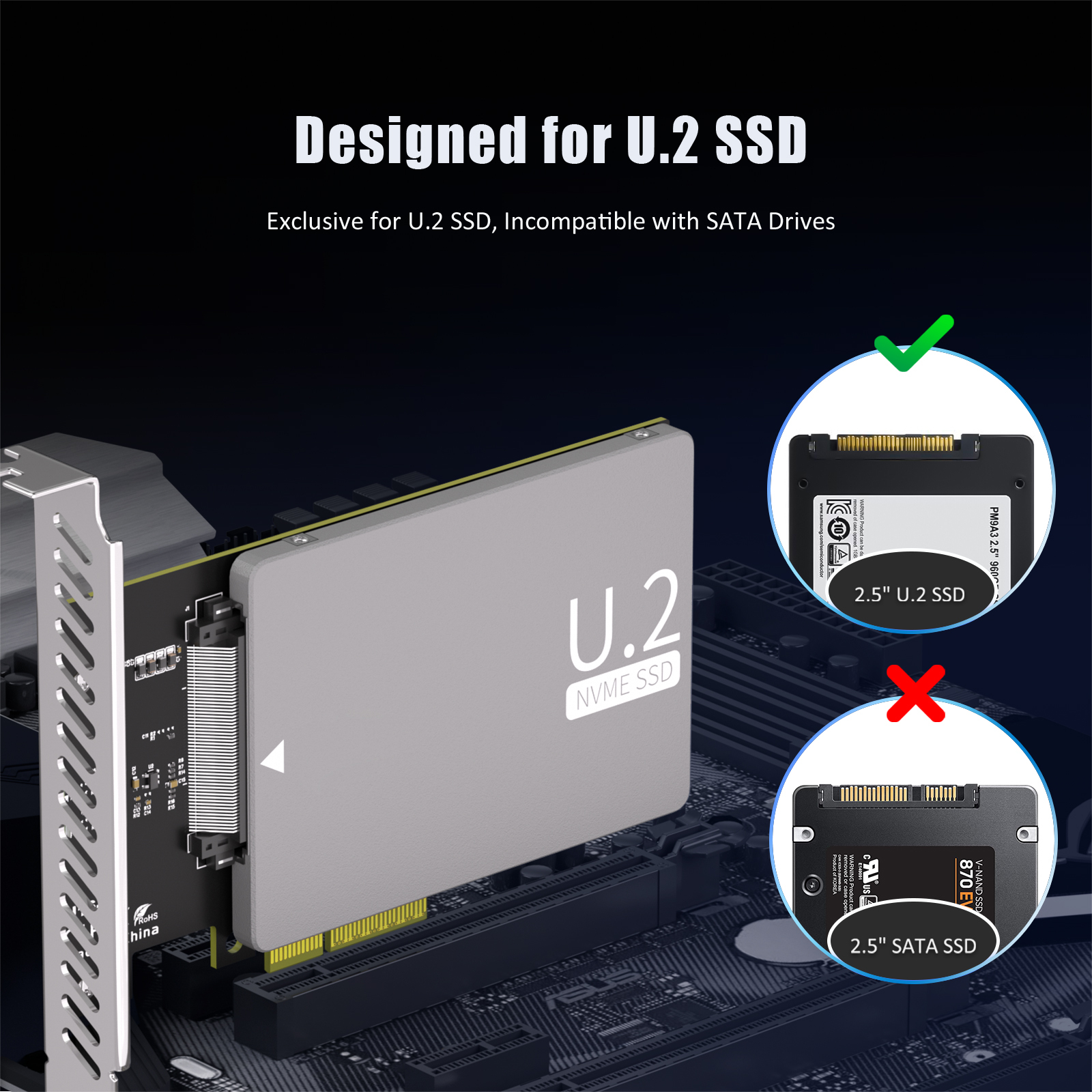 PU15N U.2 to PCIe 5.0 X4 Adapter Card for U.2 NVMe SSD