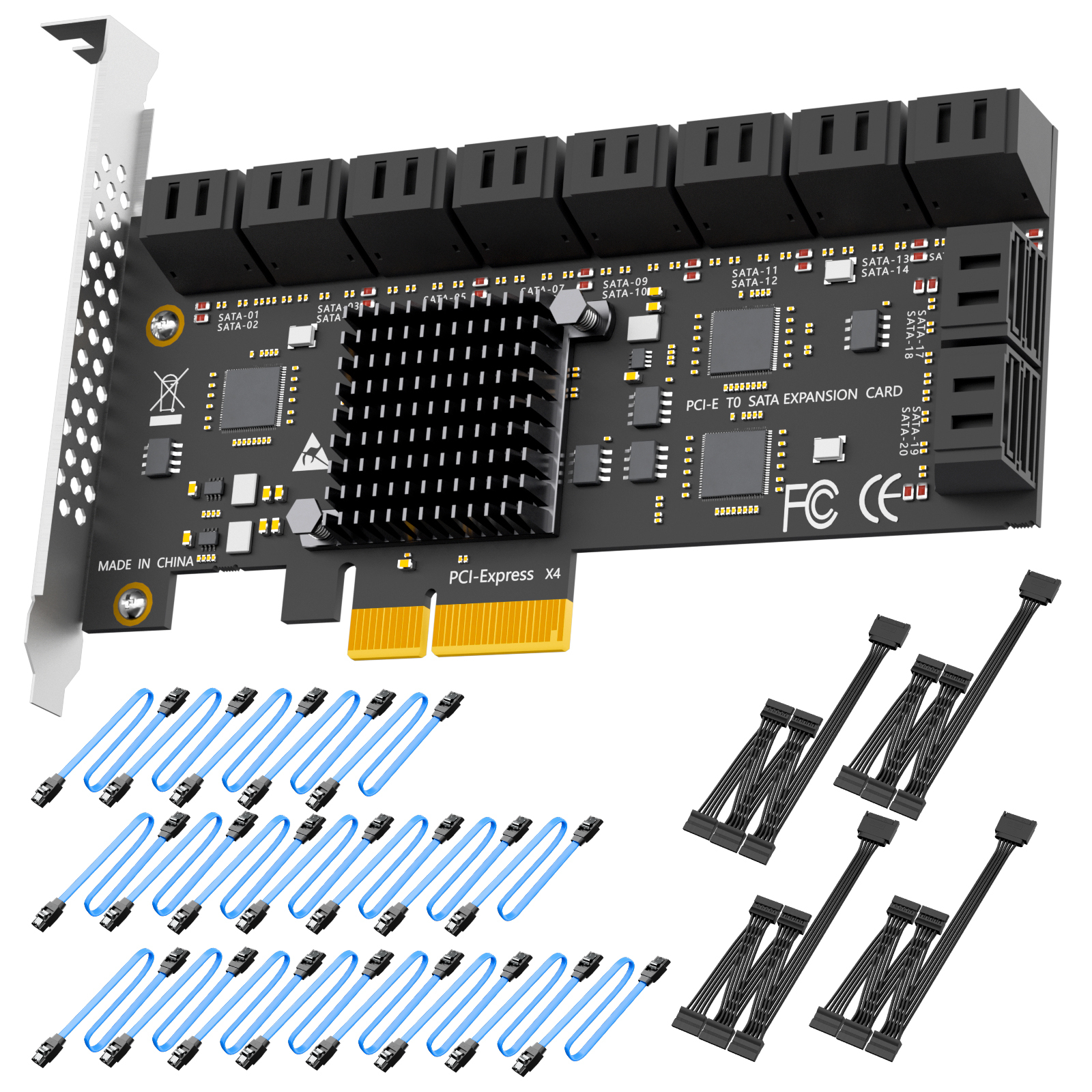 SA3220C 20-Port SATA Expansion Card, PCIE X4 Interface